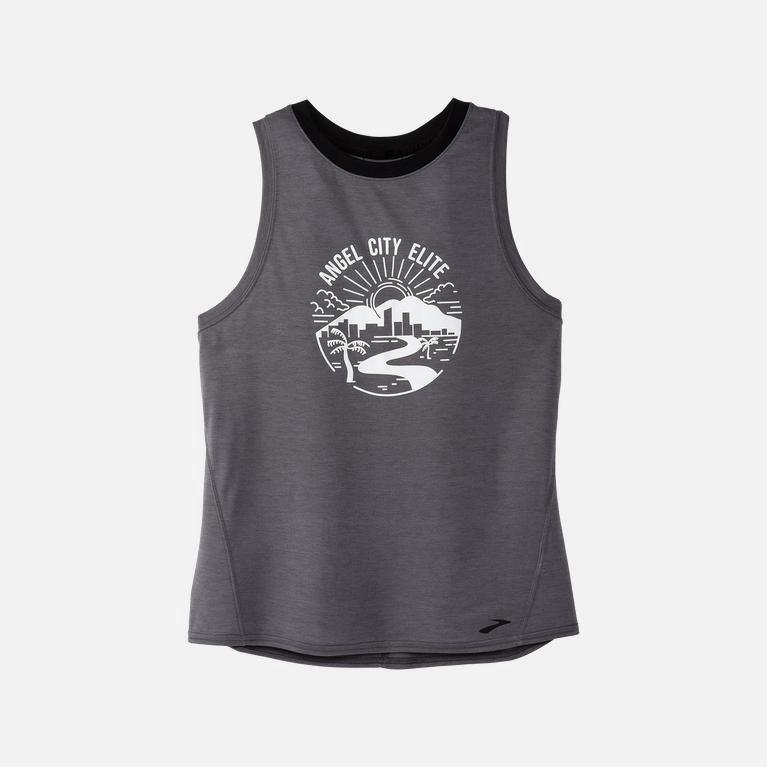 Brooks Houston22 Distance Graphic Womens Running Tank Top - Shadow Grey/Angel City Elite - Philippin